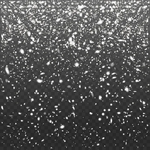 Wektor ilustracja spadający śnieg nakładki. Płatki śniegu, opady śniegu. Przezroczyste tło. Upadek z blizzard, Kurzawa, śnieg, śnieg. EPS 10 — Wektor stockowy