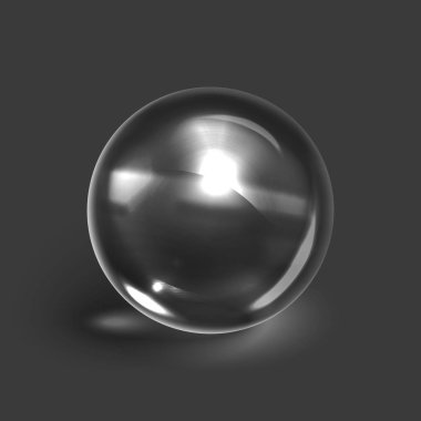 Hisse senedi vektör çizim gerçekçi şeffaf cam top, gri bir arka plan üzerinde göl kenarında. Cam küre. Işık gölge, yansıma, parlama. EPS 10