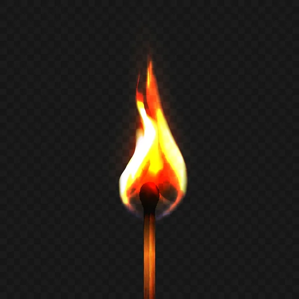 Lager vektor illustration realistiska brinnande tändsticka isolerad på en transparent bakgrund. Brand. EPS-10 — Stock vektor