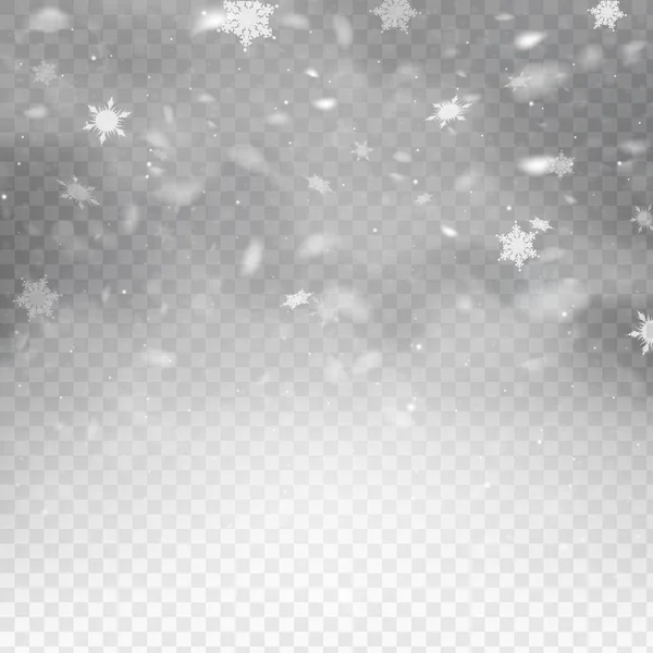 Vektorové ilustrace padající sníh. Vločky, sněžení. Průhledné pozadí. Pád sněhu. EPS 10 — Stockový vektor