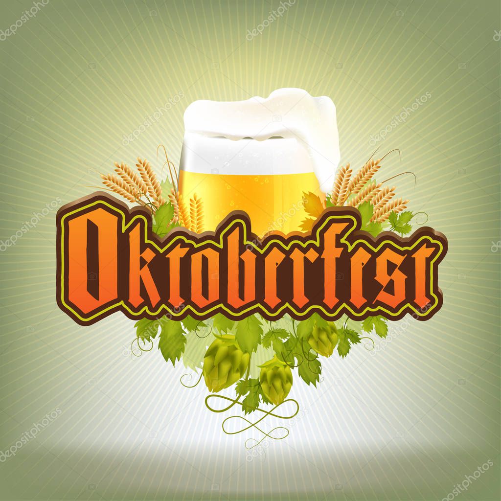 Stock raster illustration Oktoberfest logo. Beer, malt, hop Templates for placards, banners, flyers, presentations, reports EPS10