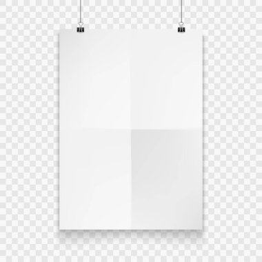 Hisse senedi vektör çizim gerçekçi mockup poster beyaz dikey. Saydam damalı arka plan üzerinde izole. Eps10