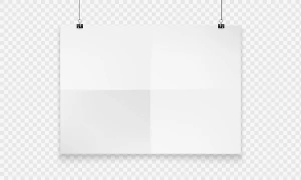 Stock vector illustration realistic mockup poster white horizontal. Isolated on a transparent checkered background. EPS10 — Stock Vector