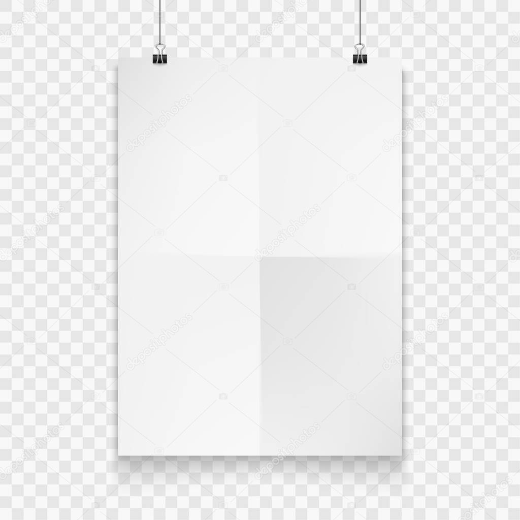 Stock vector illustration realistic mockup poster white vertical. Isolated on a transparent checkered background. EPS10