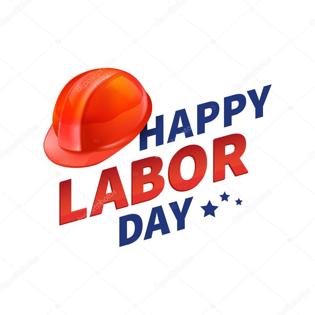 Stock vector illustration Happy Labor Day text banner, american patriotic square isolated on white background. USA National American holiday Template for placard, banner, flyer, presentation, report