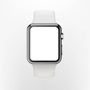 New York, ABD - 22 Ağustos 2018: Hisse senedi vektör çizim gerçekçi yeni Apple Watch. Akıllı izle koyu arka plan üzerinde izole. Mockup mock-up Wwdc 2018 çelik 42mm smartwatch. Eps10
