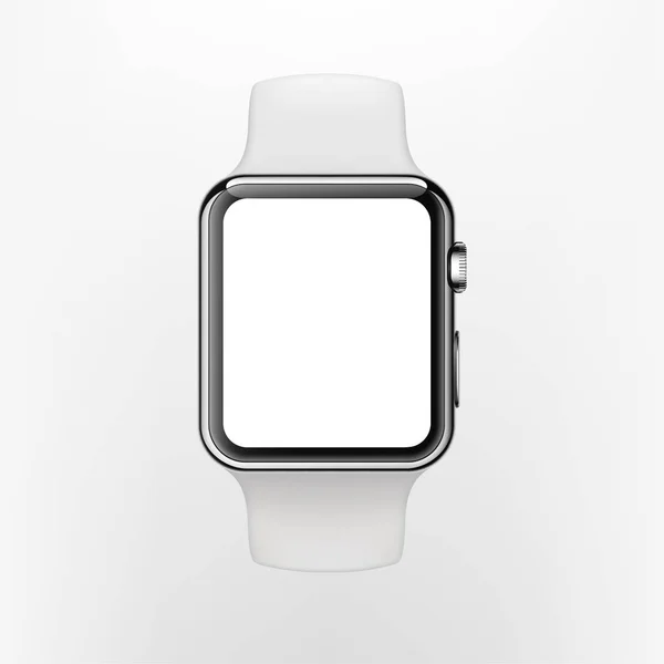 Nueva York, EE.UU. - 22 de agosto de 2018: Stock vector illustration realistic new Apple Watch. Reloj inteligente aislado sobre fondo oscuro. Mockup maqueta WWDC 2018 acero 42mm smartwatch. EPS10 — Vector de stock