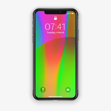 New York, ABD - 22 Ağustos 2018: gerçekçi yeni siyah telefon. Beyaz arka plan üzerinde izole çerçevesiz tam ekran mockup mock-up akıllı telefon. Önden görünüm, gölge. Eps10