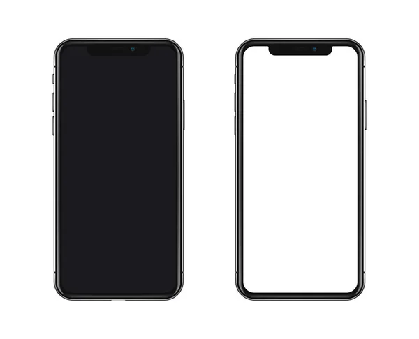 New York, ABD - 22 Ağustos 2018: gerçekçi yeni siyah telefon. Çerçevesiz tam ekran mockup mock-up smartphone şeffaf damalı arka plan üzerinde izole. Önden görünüm. Eps10