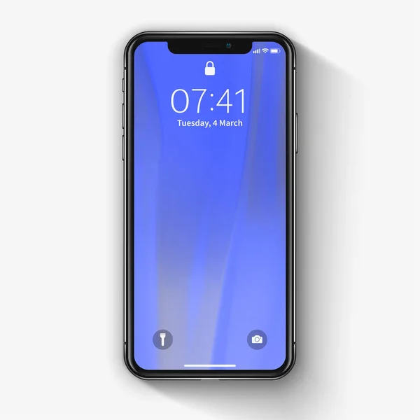 New York, ABD - 22 Ağustos 2018: Hisse senedi vektör çizim gerçekçi yeni Apple iphone X 10. Beyaz arka plan üzerinde izole çerçevesiz tam ekran mockup mock-up akıllı telefon. IOS 12