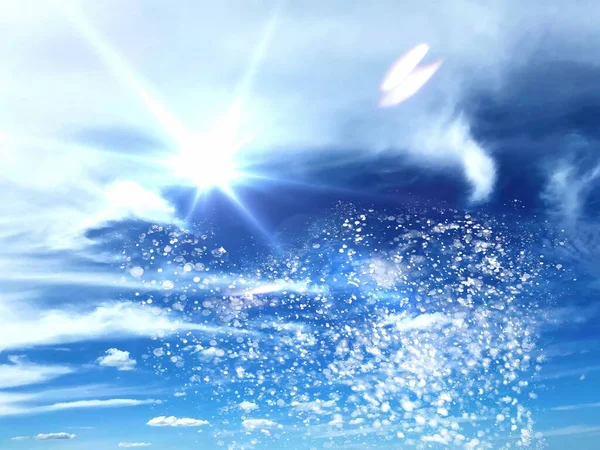 Deniz Suyu Mavi Gökyüzünün Üzerinde Süzülür Bulutlu Mavi Gökyüzü Güneş — Stok fotoğraf