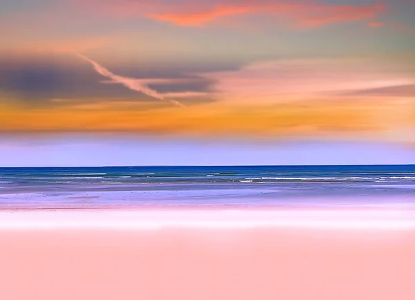 Rose Jaune Coucher Soleil Nuages Ciel Bleu Plage Eau Mer — Photo