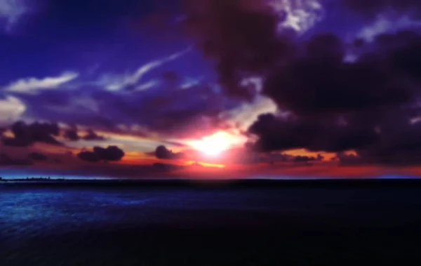 Seaside Dramatic Mysterious Night Sky Sea Blue Dark Ocean Water — Stock Photo, Image