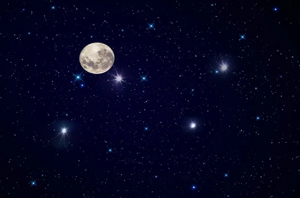 Lua Estrelas Céu Azul Escuro Estrelado Noite Natureza Paisagem Fundo — Fotografia de Stock