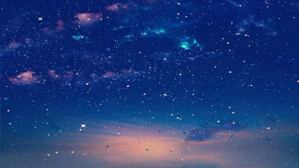 Starry Sky Blue Night Sea Water Wave Reflection Horizon Star — Stock Photo, Image