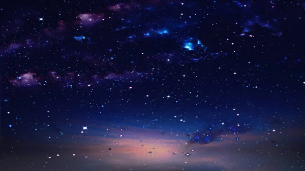 Sternenhimmel Bei Blauer Nacht Meer Wasser Welle Reflexion Horizont Stern — Stockfoto