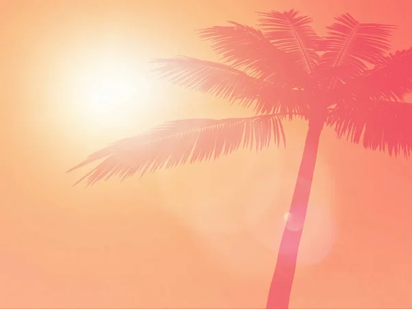 Tropikalne Drzewo Liście Sylwetka Różowy Żółty Niebieski Zachód Słońca Plaża — Zdjęcie stockowe