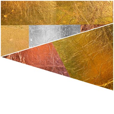 Altın rengi bronz klasik semboller kare kare geometrik şekiller kare kolaj seti soyut metal kağıt imalatı arka plan sanatı sarı pembe gri şablon