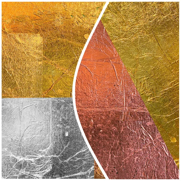 gold silver bronze vintage  symbols  square circle geometric shapes  square  collage set abstract metal paper manufacture background art yellow pink grey modern template