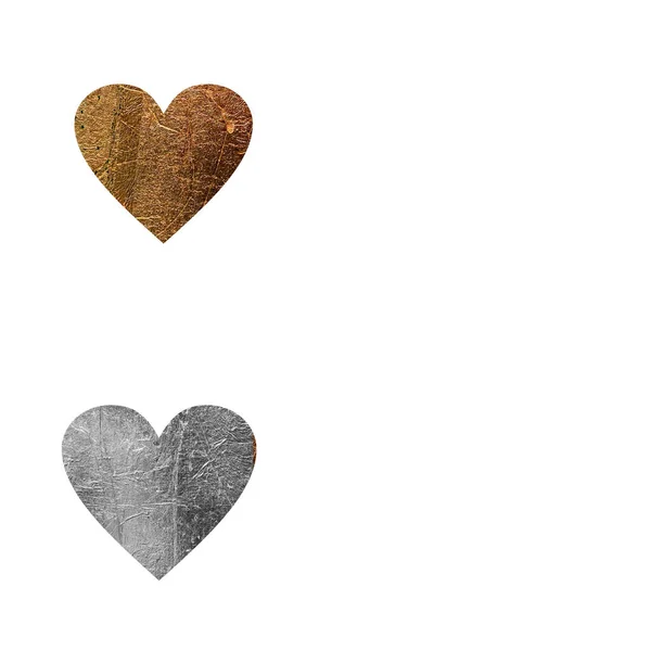 Zlatá Stříbrná Bronzová Vinobraní Srdce Symboly Koláž Set Abstraktní Kov — Stock fotografie