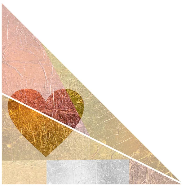 gold silver bronze vintage heart symbols collage set abstract metal paper manufacture background art yellow pink grey modern template geometric design