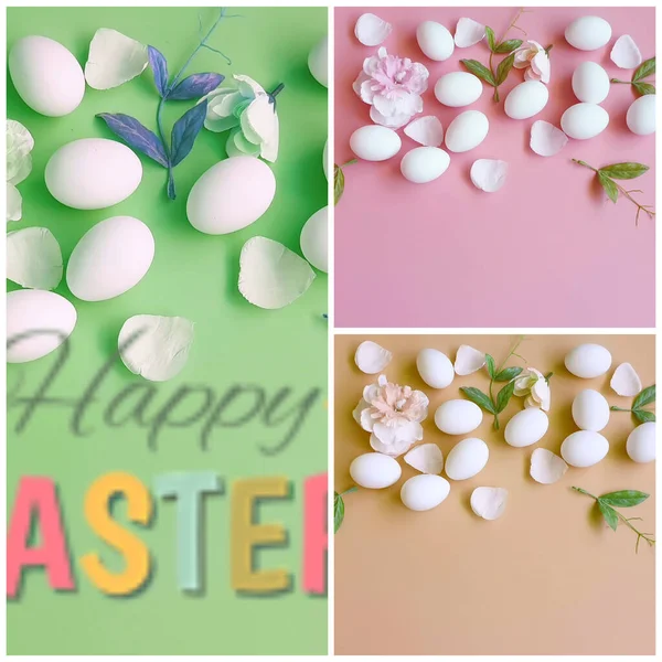 Easter Eggs Colorful Pastel Abstract Modern Design Template Background Collage — Stock Photo, Image