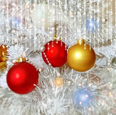 Noel tatili arka planı kırmızı top mavi kar taneleri metin şablonu illüstrasyon bayrak kolajı alıntıları