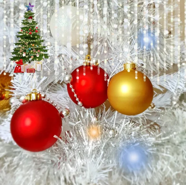 Noel tatili arka planı kırmızı top mavi kar taneleri metin şablonu illüstrasyon bayrak kolajı alıntıları