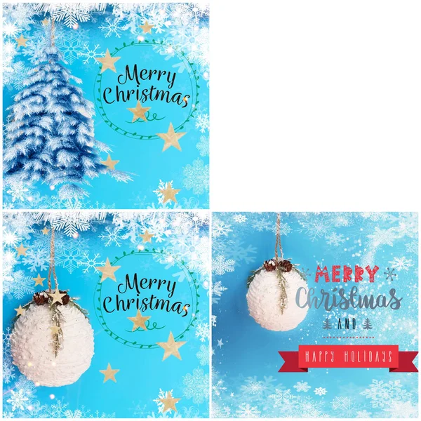 Christmas Holiday Background White Ball Blue Background Snowflakes Quotes Text — Stock Photo, Image