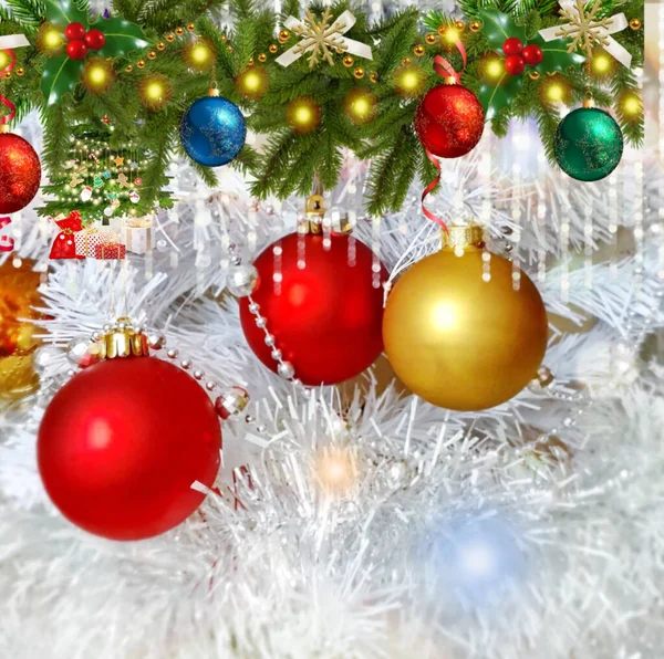 Noel tatili arka planı kırmızı top mavi kar taneleri metin şablonu illüstrasyon bayrak kolajı alıntıları