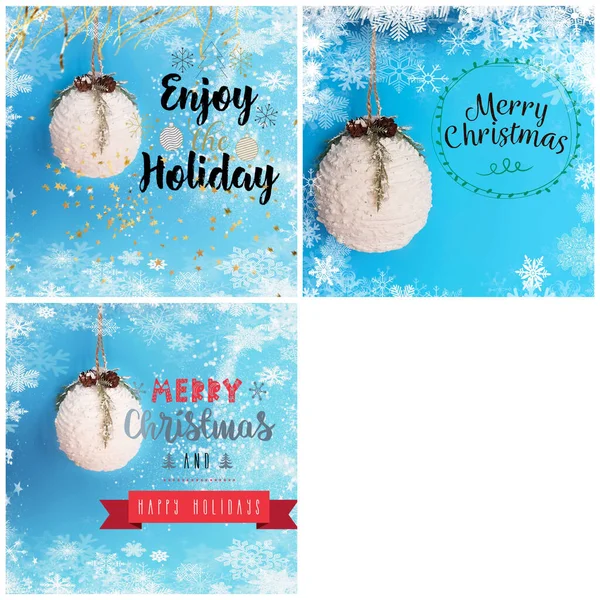 Christmas Holiday Background White Ball Blue Background Snowflakes Quotes Text — Stock Photo, Image