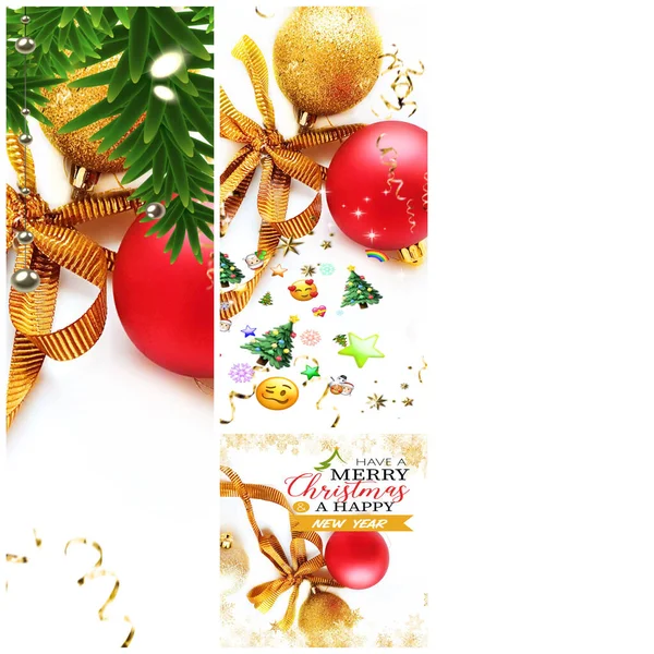 Kerstmis Vakantie Achtergrond Rood Goud Bal Blauw Sneeuwvlokken Citeert Tekst — Stockfoto