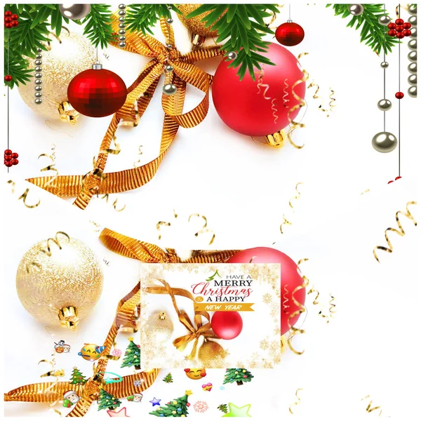 Natale Vacanza Sfondo Rosso Oro Palla Blu Fiocchi Neve Cita — Foto Stock