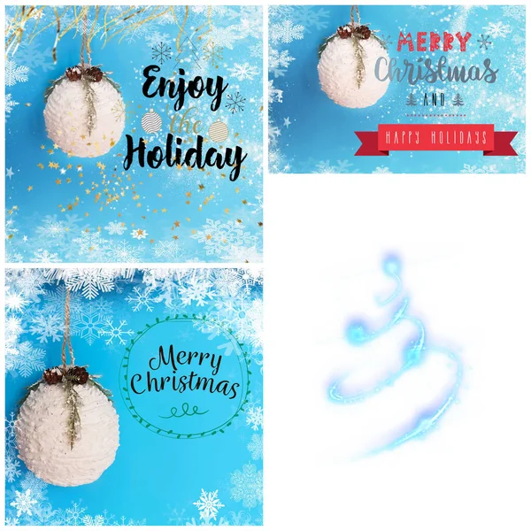 Christmas Holiday Background White Ball Blue Background Snowflakes Quotes Text — Stock Photo, Image