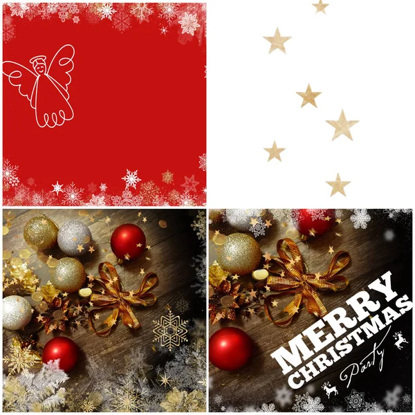 Navidad Vacaciones Fondo Rojo Oro Bola Azul Copos Nieve Cotizaciones —  Fotos de Stock