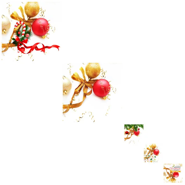 Karácsonyi Nyaralás Háttér Piros Arany Labda Kék Hópelyhek Idézetek Szöveg — Stock Fotó
