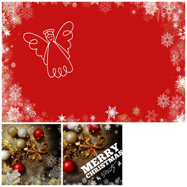 Navidad Vacaciones Fondo Rojo Oro Bola Azul Copos Nieve Cotizaciones —  Fotos de Stock