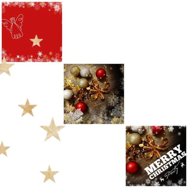 Navidad Vacaciones Fondo Rojo Oro Bola Azul Copos Nieve Cotizaciones — Foto de Stock