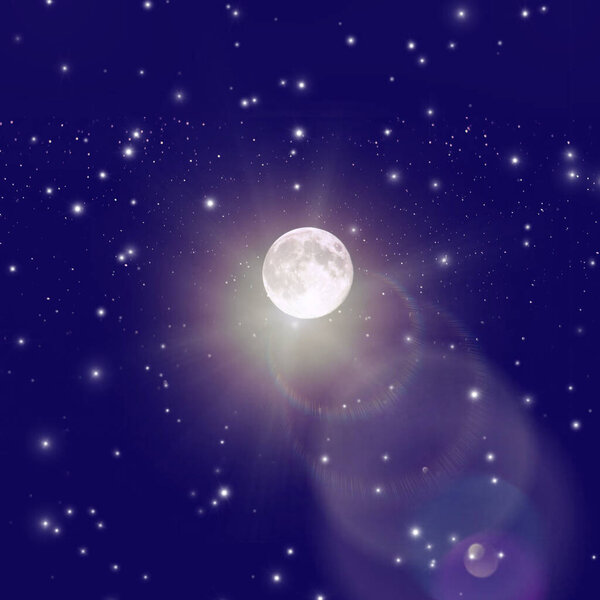 Moon and stars on dark night blue sky universe nature template background