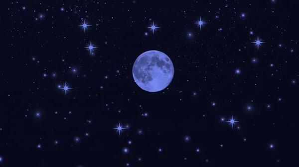 暗夜蓝天中的月亮和星星自然模板背景 — 图库照片