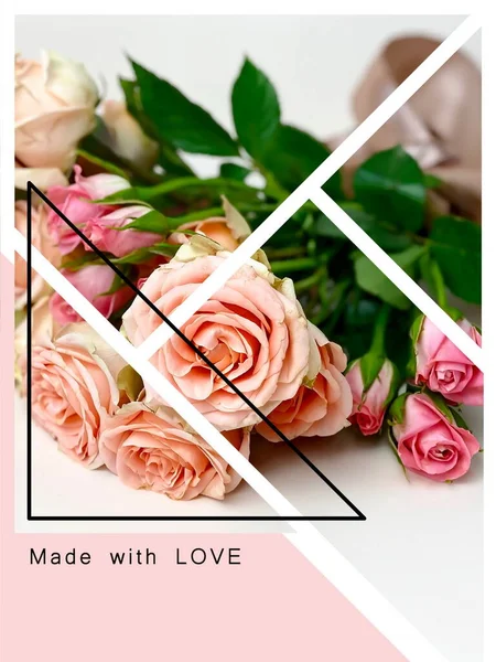 Rózsaszín Rózsa Fehér Háttér Üdvözlet Valentin Nap Esküvő Nők Szerelem — Stock Fotó