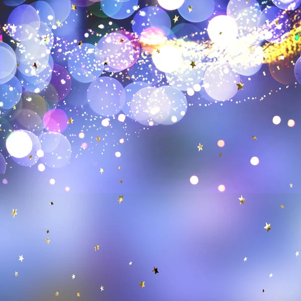 Weihnachten Blauer Hintergrund Neon Und Gold Verwischt Helle Vorlage Mit — Stockfoto