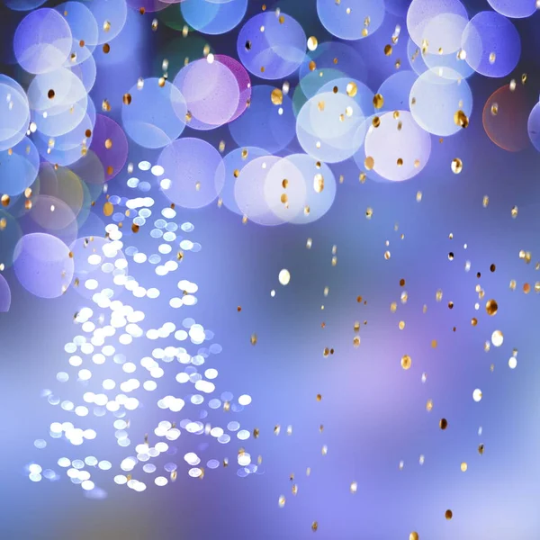 Árvore Natal Ouro Borrado Luz Neon Azul P0Ink Colorido Modelo — Fotografia de Stock