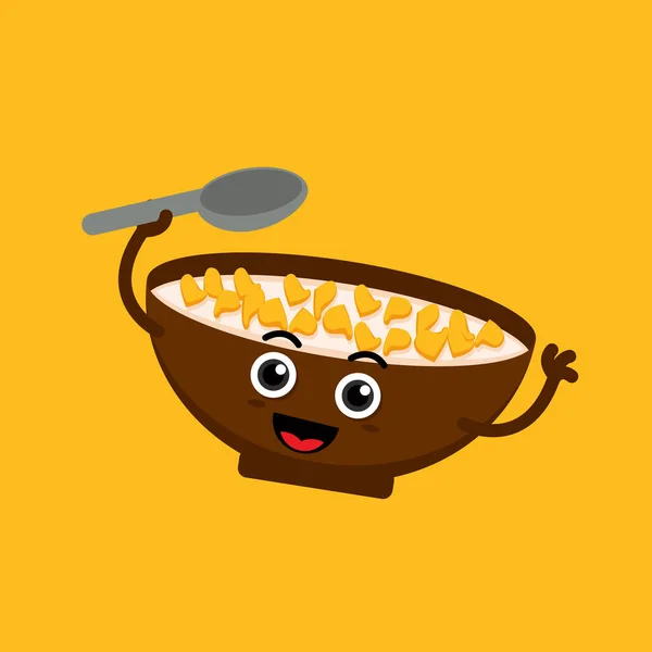 Illustration Vector Graphic Cartoon Character Cute Cereal Bowl Hold Spoon — Stock Vector