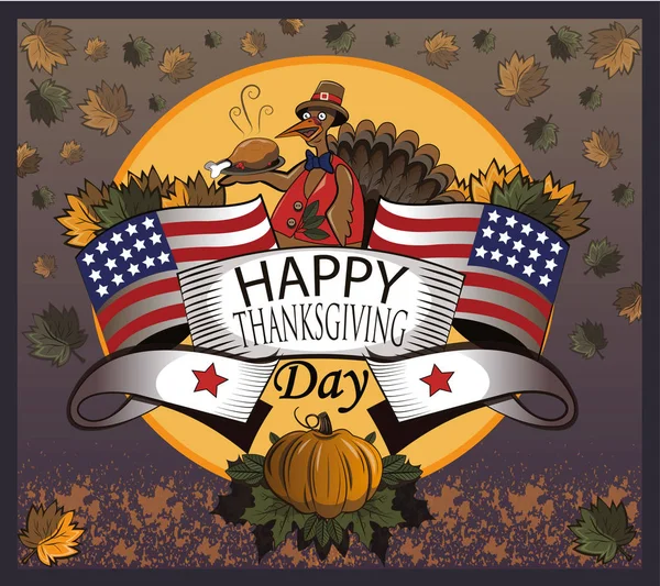 感恩节 土耳其和美国国旗 伟大的节日感恩节与布朗背景 — 图库矢量图片