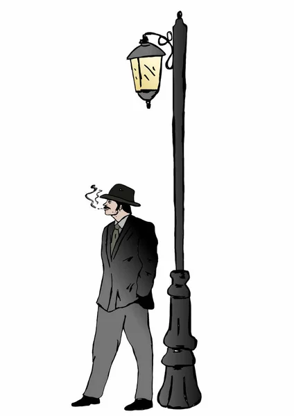 街路灯の下で探偵 — ストック写真