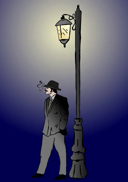 Detective Onder Straat Lamp — Stockfoto