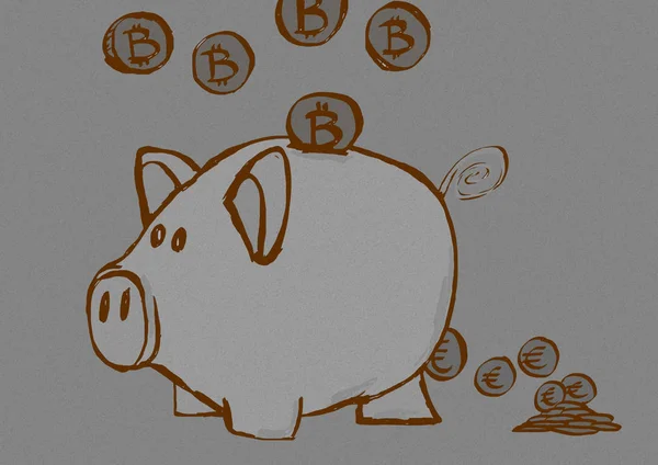 Piggy Banco Bit Coins Vintage — Fotografia de Stock