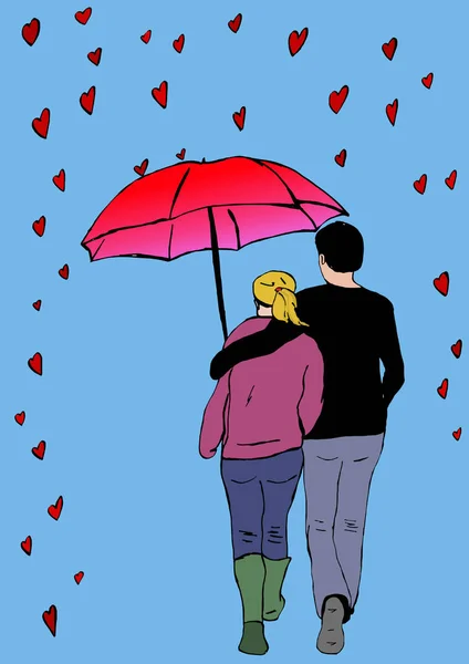 Image Couple Lovers Hearts Rain — Stock Photo, Image
