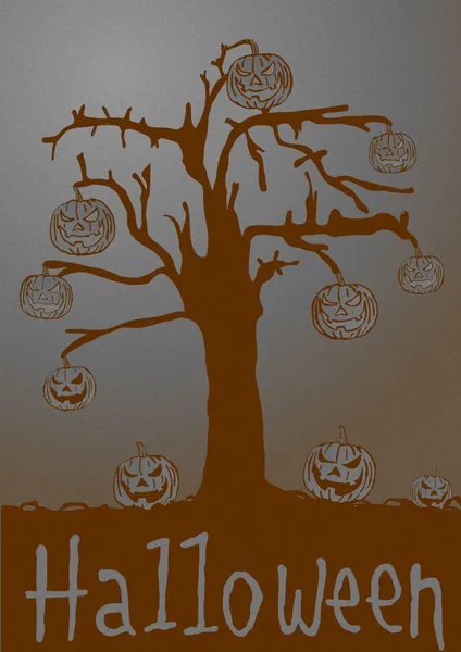Halloween Árvore Vintage Com Abóboras — Fotografia de Stock